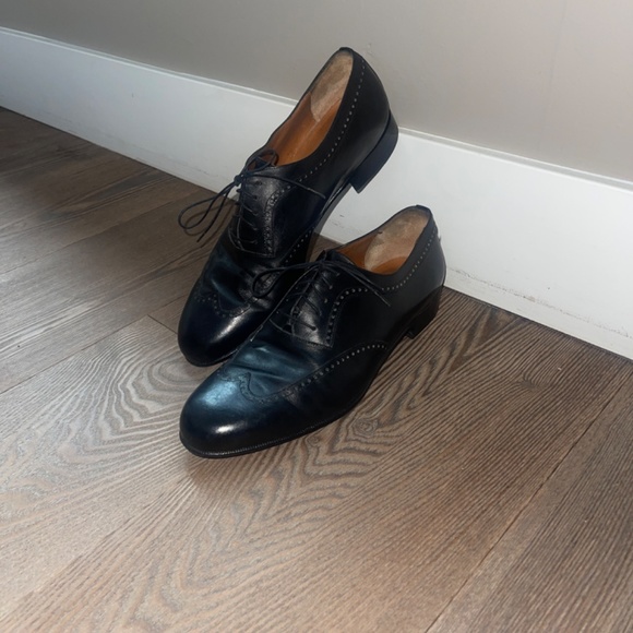 Salvatore Ferragamo Black Leather Wing Tip Oxfords Dress Shoes Lace Up Men’s 10